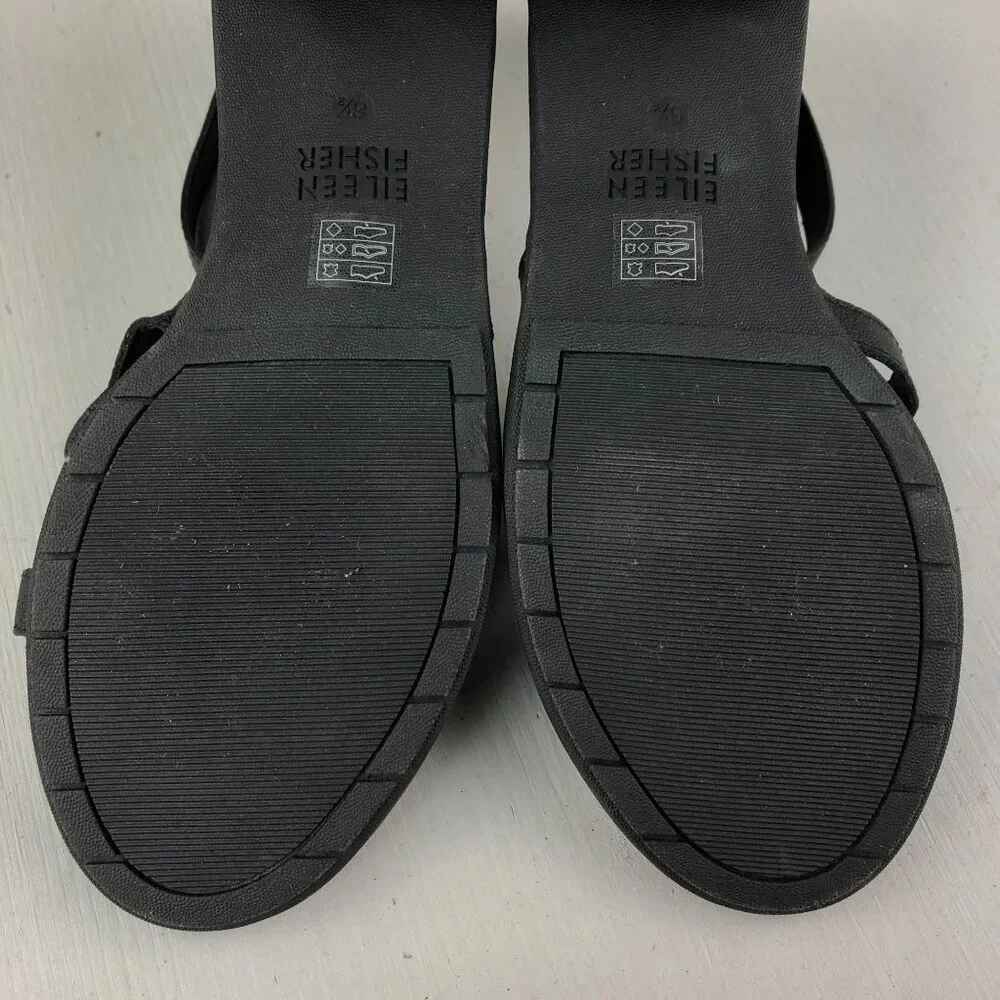 Eileen Fisher NWOT Women's Size 6.5 Noni Black Leather Open Toe Heeled Sandals
